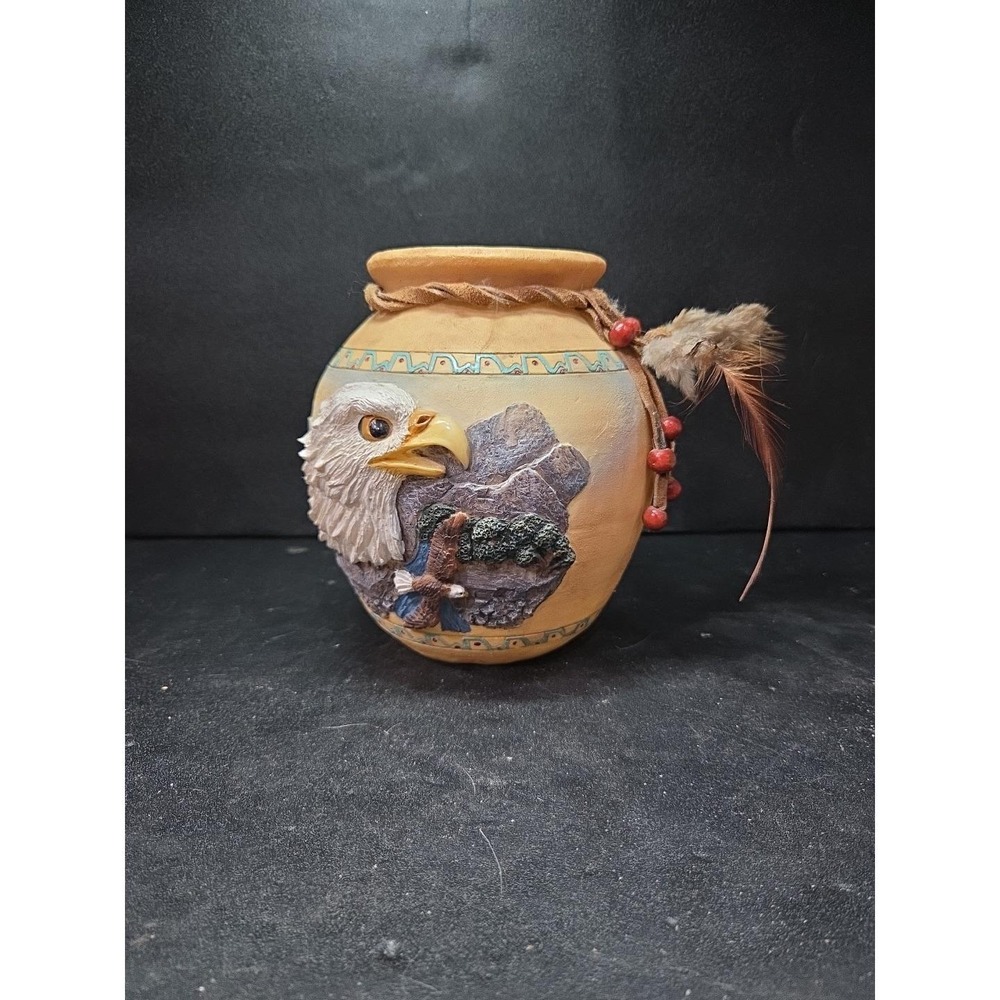 Southwest Lodge Decor Ceramic Vase‎ with 3D Eagle Beads, Rustic River Traders